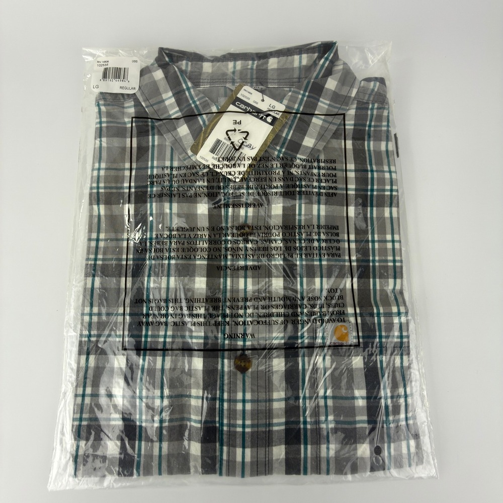 Carhartt Essential Plaid Short Sleeve Shirt Relaxed Button Mens Large Gray NWT